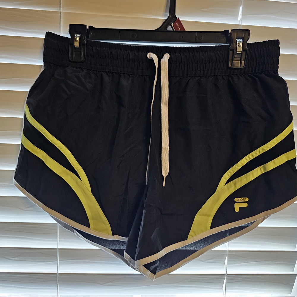 Fila Women's Black Shorts with Yellow Accents